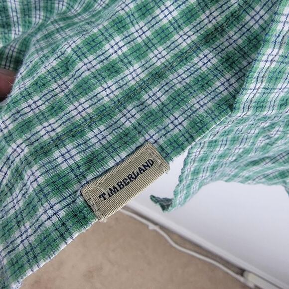 Timberland Short Sleeve Button Up Shirt Green Check Pattern Size L - Picture 6 of 7